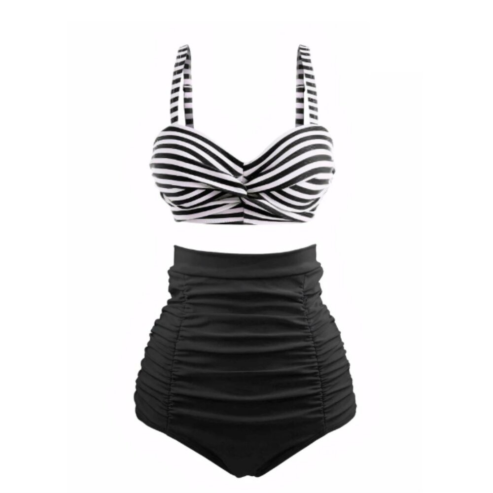 Retro Striped Colorblock Vintage Bikini Set